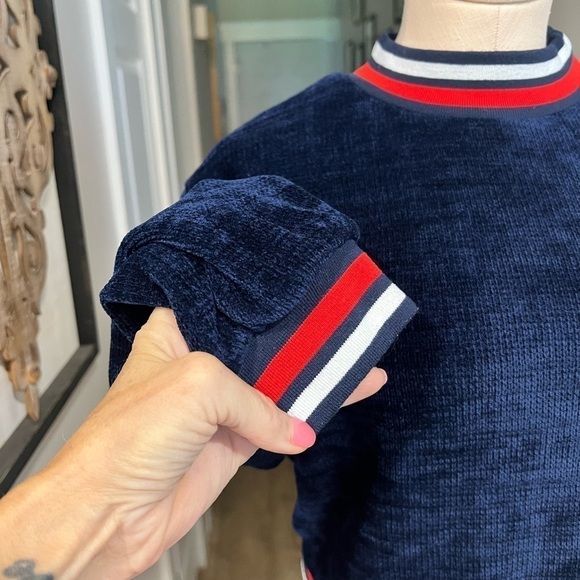 J.O.A. Navy with red and white trim short chenille sweater - Picture 5 of 14